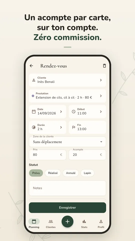 Paiement d'un acompte par carte
