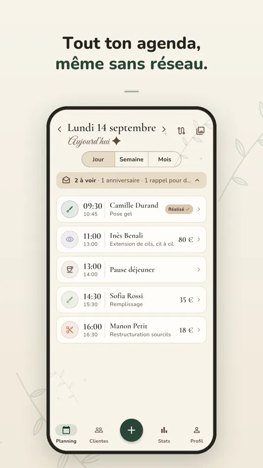 Agenda de la semaine dans l'app