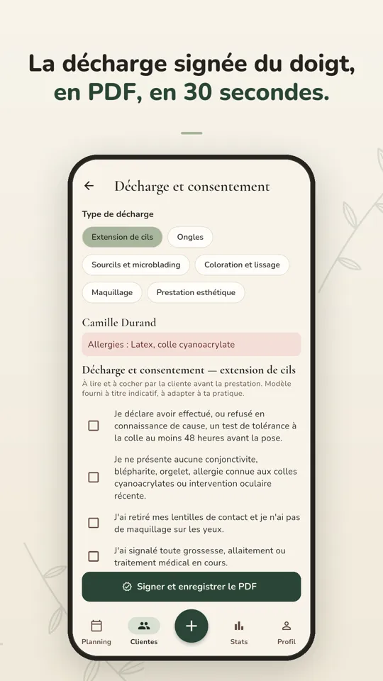 Décharge signée au doigt